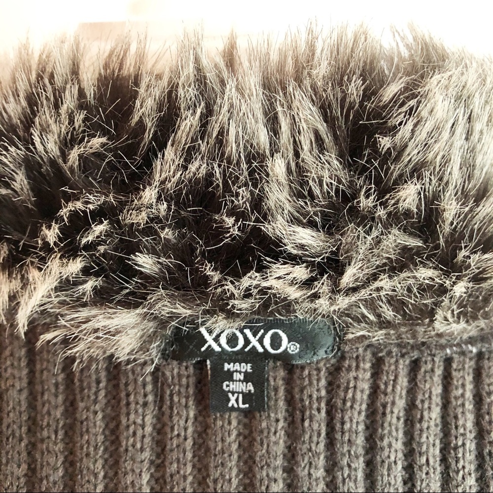 XOXO Juniors Cozy Brown Faux Fur Sleeveless Knit Sweater Vest w/ Belt XL - Picture 5 of 14